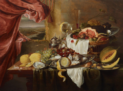 Still life with imaginary view by Laurens Craen