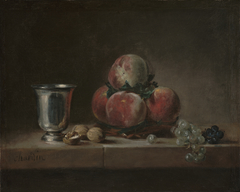 Still Life with Peaches, a Silver Goblet, Grapes, and Walnuts by Jean-Baptiste-Siméon Chardin