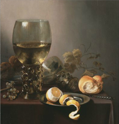 Still life with roemer and peeled lemon by Pieter Claesz