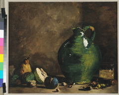 Stilleven met groene kruik. by Augustin Théodule Ribot