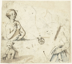 Studieblad met een paar vrouwelijke halffiguren by Gerard ter Borch I