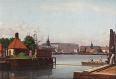 The Bourse, Christiansborg and Holmen's church, seen from the site of the Asiatic Company. by Christoffer Wilhelm Eckersberg