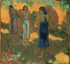 Three Tahitian Women Against a Yellow Background by Paul Gauguin