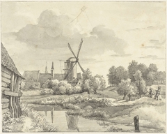 Twee jongens met een vlieger bij de Wal van Haarlem by Gerrit Lamberts