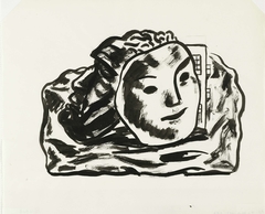 Twee maskers voor gebouw en rotsen (schets) by Leo Gestel