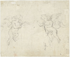 Twee putti met een banderol by Unknown Artist