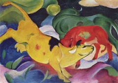 Kühe-rot, grün, gelb by Franz Marc