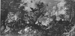 Vögel und Tiere in Felslandschaft by Roelant Savery