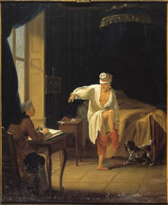 Voltaire à son lever à Ferney, dictant à son secrétaire Collini by Jean Huber