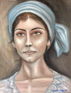 Woman with a Light Blue Headband by Petros S. Papapostolou