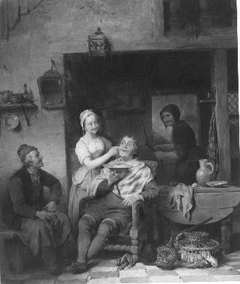 A Barbershop by Ferdinand de Braekeleer the Elder