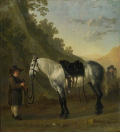 A Boy holding a Grey Horse by Abraham van Calraet