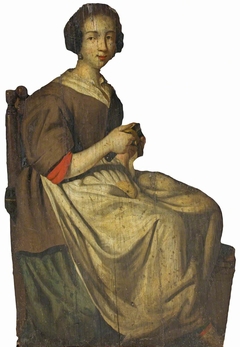 A Dummy Board Figure of a Servant Woman peeling an Apple by Anonymous