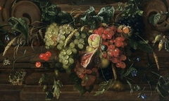 A festoon of fruit and some small flowers by Jan Davidsz. de Heem