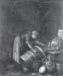 A Woman Scouring a Kitchen Pot by Herman Saftleven