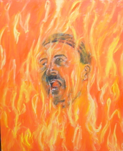 ‘Adolf burning in Hellfire’, (2010). Oil on linen, 110 x 90 cm. by john albert walker