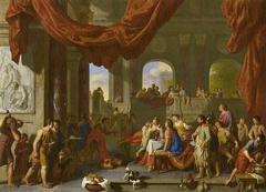 Aeneas und Ascanius beim Festmahl der Dido by Gerard Hoet