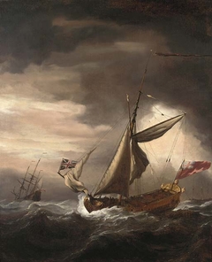 An English Royal yacht and other vessels in heavy seas by Willem van de Velde the Younger