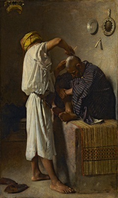 An oriental barbershop by Léon Bonnat