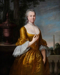 An Unknown Lady in a Yellow Satin Dress, with an Urn and Obelisk by Anonymous