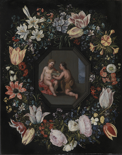 Blomsterkrans med Jesus og Johannes by Hendrick van Balen