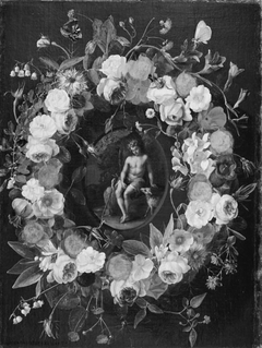 Blomsterkrans med Johannes Døberen by Gaspar Peeter Verbruggen the Elder