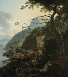 Boatmen Moored on the Shore of an Italian Lake by Adam Pijnacker