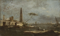 Capriccio with an Obelisk on a Lagoon by Francesco Guardi