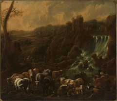 Cattle at the waterfall by Philipp Peter Roos