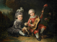 Children of the Marquis de Béthune Playing with a Dog by François-Hubert Drouais