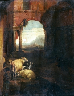 Classical landscape with sheep and goat by Anonymous