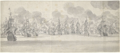 De Zeeslag voor Katwijk (middenblad), 1653 by Willem van de Velde I