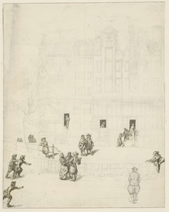 Figuren op het ijs van bij het uitgebrande huis op de Leidsegracht, 1684 by Jan van der Heyden