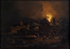 Fire in a Dutch Village by Egbert van der Poel