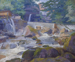 Flusswehr mit Mühle, Klam bei Grein by Hugo Schubert