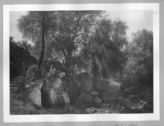 forest-landscape with a monk at a fountain by Abraham Teerlink