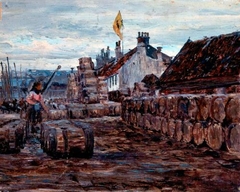 George Sherwood Hunter - Stacking Salt Herring Barrels, Possibly Portsoy - ABDAG009591 by George Sherwood Hunter