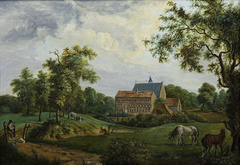 Gezicht op het klooster Ter Apel by Assuerus Quaestius