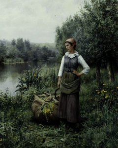 Girl by a Stream, Flanders by Daniel Ridgway Knight