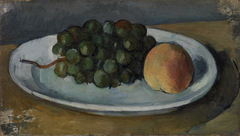 Grapes and Peach on a Plate (Grappe de raisin et pêche sur une assiette) by Paul Cézanne