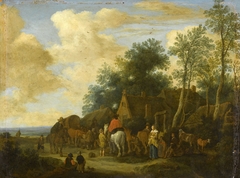 Halting at a roadside inn by Pieter de Molijn