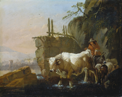 Herdsmen Driving Cattle through a Ford by Johann Heinrich Roos