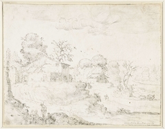 Heuvelachtig landschap met enkele boerderijen by Ercole Bazicaluva