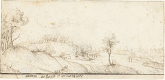 Heuvelachtig landschap met kerk aan rivier by Antoni Behagle