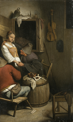 Inn interior with waitress and two men by Cornelis Pietersz Bega