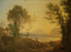 Italienische Landschaft mit Sonnenuntergang by Josef Rebell