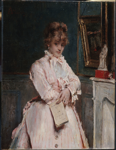 Jeune femme tenant un livre by Alfred Stevens