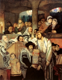 Jews Praying in the Synagogue on Yom Kippur by Maurycy Gottlieb