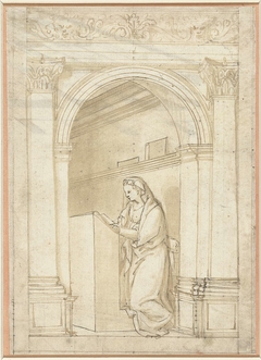 Knielende Maria in een architectuur by Unknown Artist