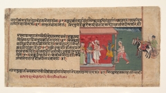 Krishna Brings the Messenger Akrura Inside Nanda’s House: Page from a Dispersed Bhagavata Purana Manuscript by Anonymous